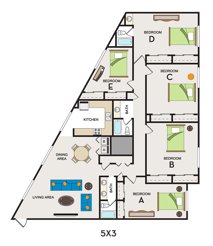 Floor plan for 5 beds, 3 baths, 2741 sqft